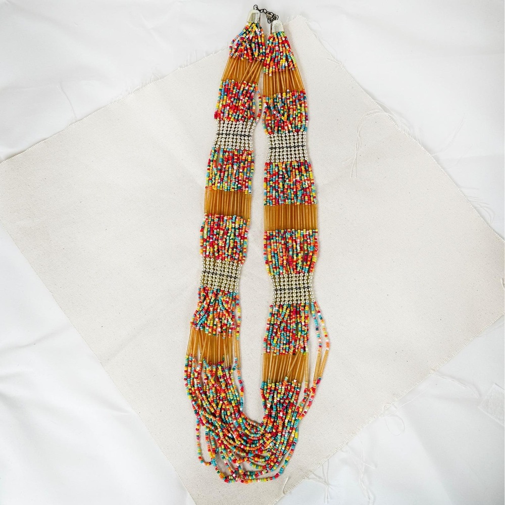 Vintage Southwestern 36"‎ Multi-Strand Rainbow Seed Bead Statement Necklace